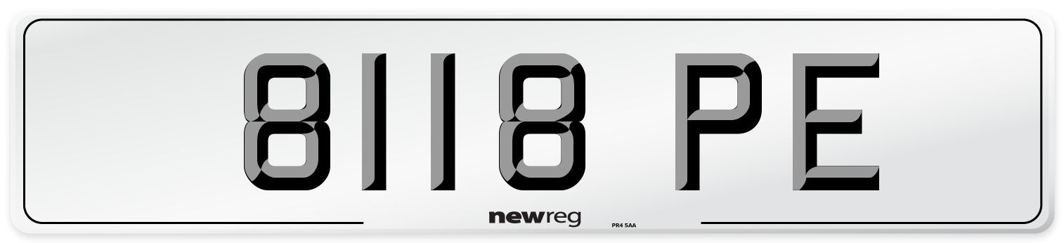 8118 PE Number Plate from New Reg
